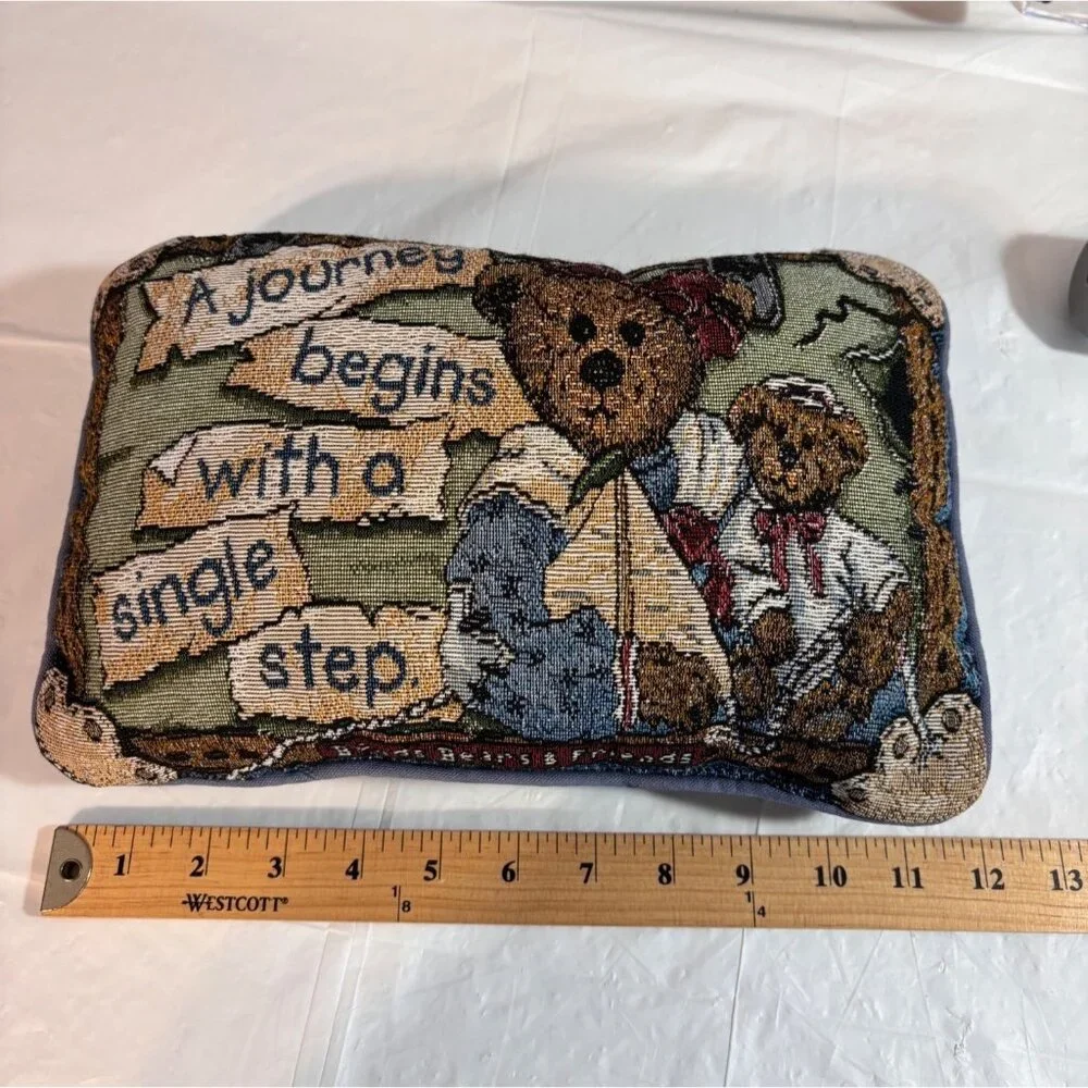 Boyds Bears & Friends Needlepoint 3 PC Pillow Set‎ Teddy Bear Decor Cottagecore